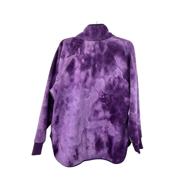 Green Tea Fleece Pullover Womens XL Purple Tie Dye Snap Neck Pockets Used - Picture 2 of 13